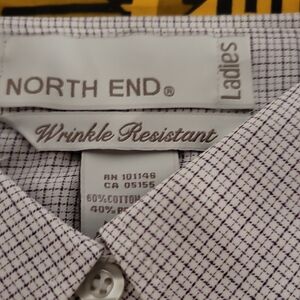 North End Ladies Wrinkle Resistant Button-Up Shirt - White with Purple Grid